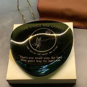 Wheatonware Smoky gray glass commemorative Moon Landing plate.